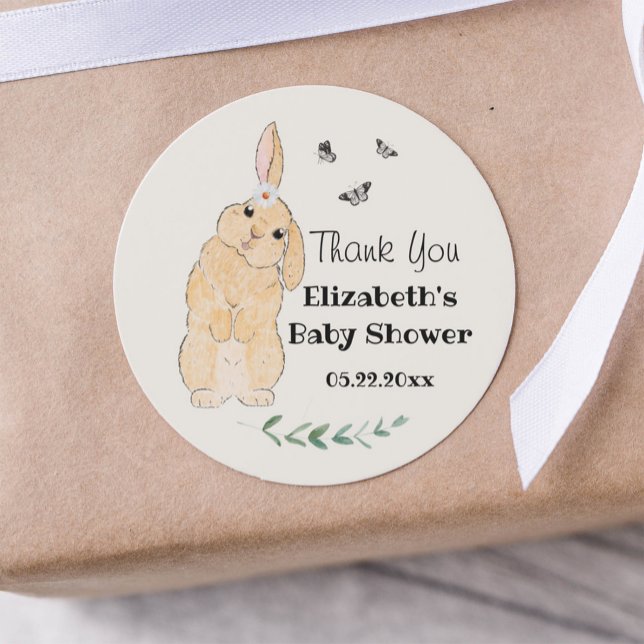 Niedlich Little Bunny Baby Dusche Vielen Dank Runder Aufkleber (Von Creator hochgeladen)