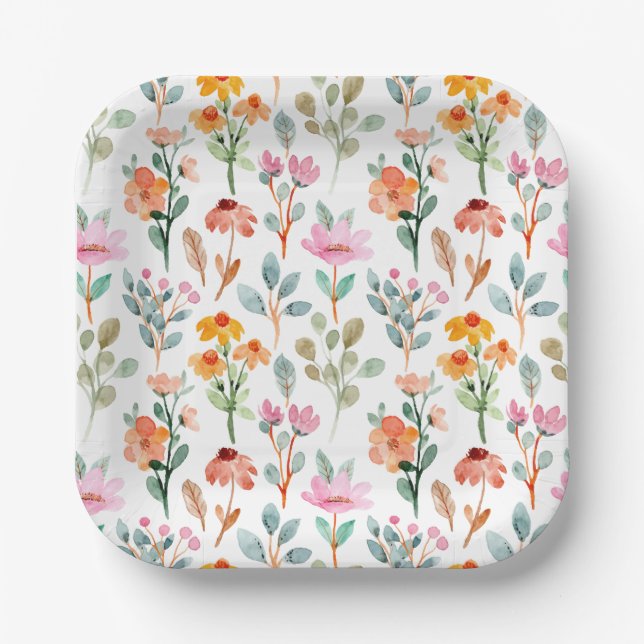Niedlich Little Bunny Wildblumen Kinderdusche Pappteller (Vorderseite)