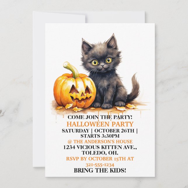 Niedlich Little Cat Happy Halloween Party Einladun Einladung (Vorderseite)