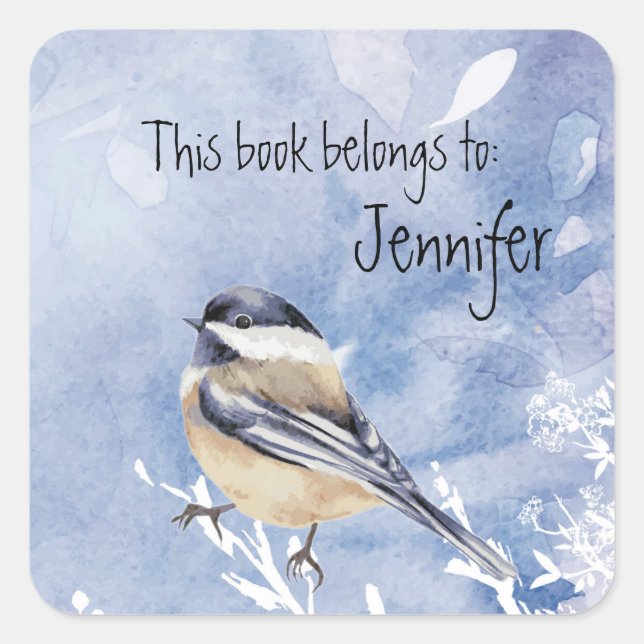 Niedlich Little Chickadee Bird Winterwald Quadratischer Aufkleber (Vorderseite)