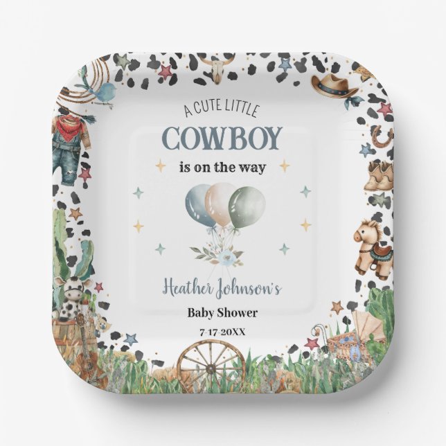 Niedlich Little Cowboy Western Wasserfarbe Kinderd Pappteller (Vorderseite)