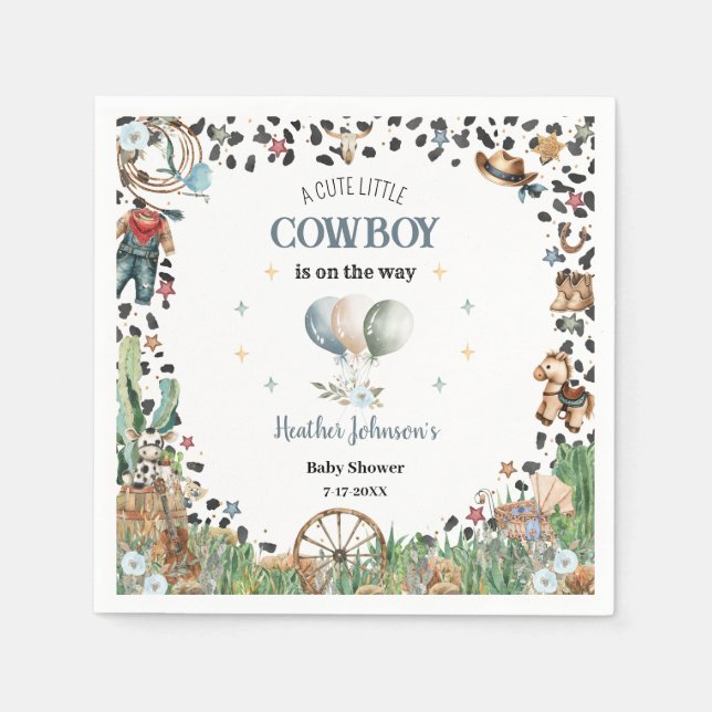 Niedlich Little Cowboy Western Wasserfarbe Kinderd Serviette (Vorderseite)