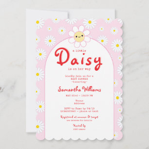 Niedlich Little Daisy Modern Pink Red Girl Baby Du Einladung