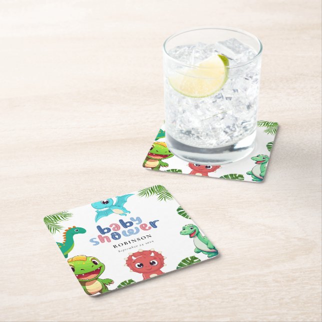 Niedlich Little Dino Baby Dusche Rechteckiger Pappuntersetzer (Vor Ort)