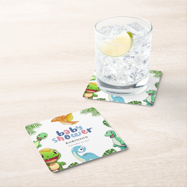 Niedlich Little Dino Baby Dusche Rechteckiger Pappuntersetzer (Vor Ort)
