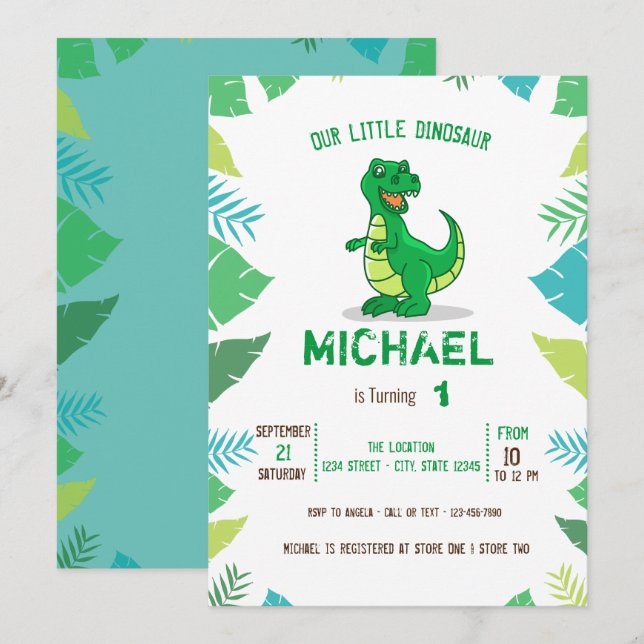 Niedlich Little Dinosaur Kinderdusche Einladung (Vorne/Hinten)