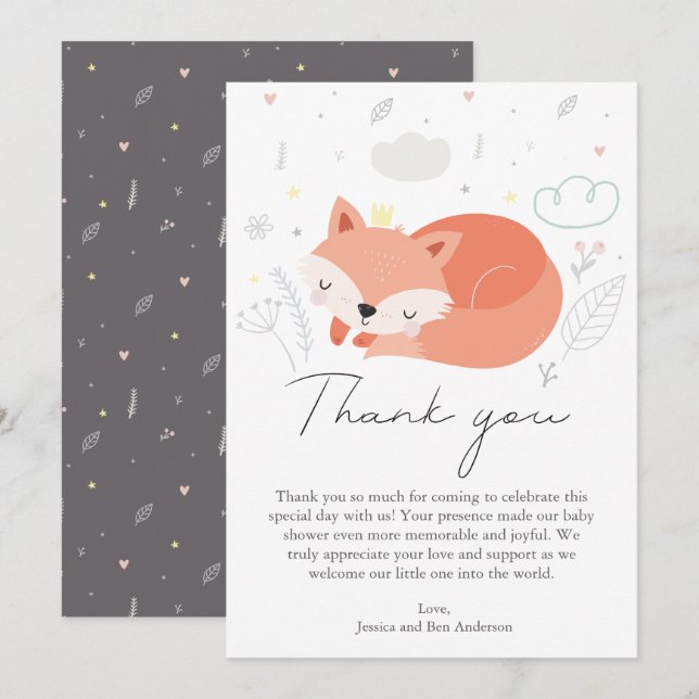 Niedlich Little Fox Babydusche Dankeskarte (Vorne/Hinten)