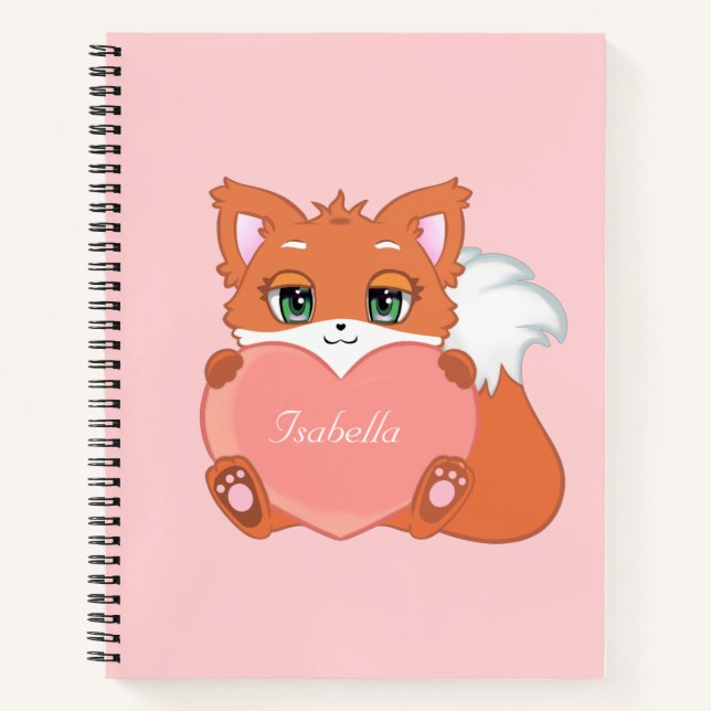 Niedlich Little Fox hält ein Herz-Notebook Notizbuch (Vorderseite)