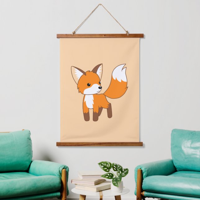 Niedlich Little Fox Peach Wandteppich Mit Holzrahmen (Wohnzimmer)