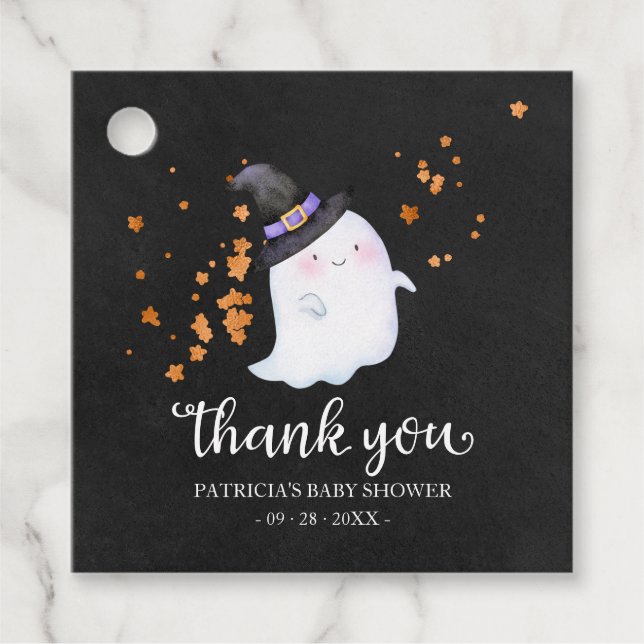 Niedlich Little Ghost Halloween Kinderdusche Danke Geschenkanhänger (Vorderseite)