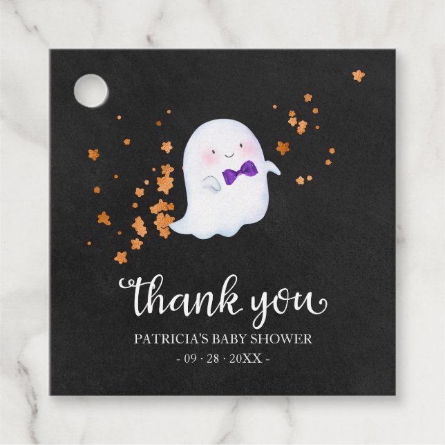 Niedlich Little Ghost Halloween Kinderdusche Danke Geschenkanhänger (Vorderseite)