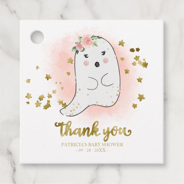 Niedlich Little Ghost Halloween Kinderdusche Danke Geschenkanhänger (Vorderseite)