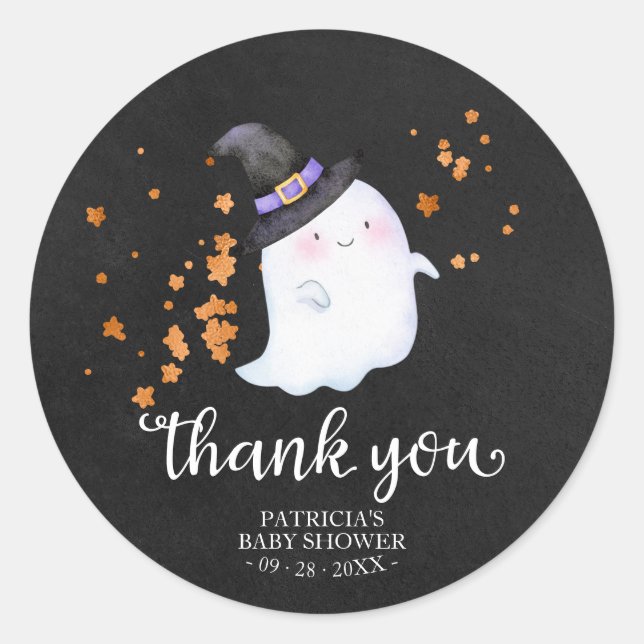 Niedlich Little Ghost Halloween Kinderdusche Danke Runder Aufkleber (Vorderseite)