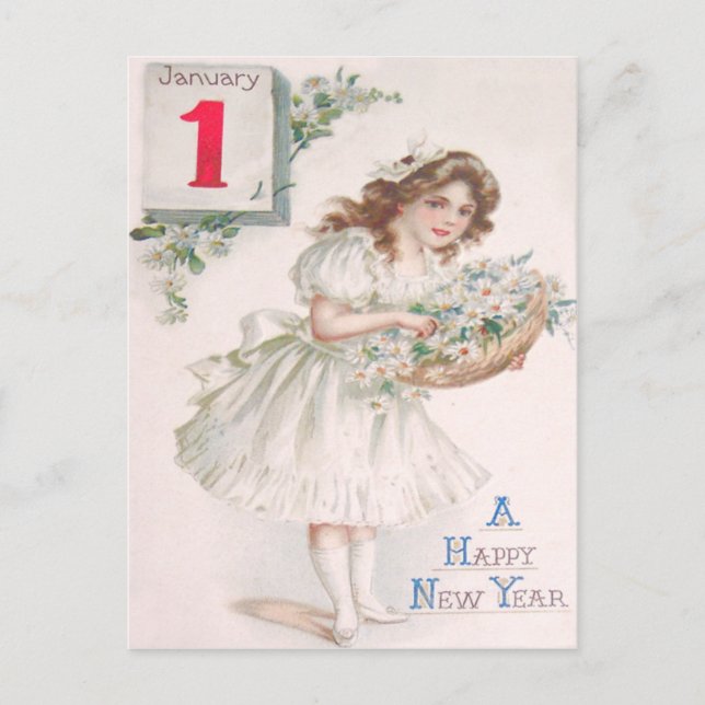 Niedlich Little Girl Basket Daisy Daisies Postkarte (Vorderseite)