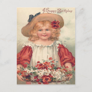 Niedlich Little Girl Daisy Pansy Postkarte