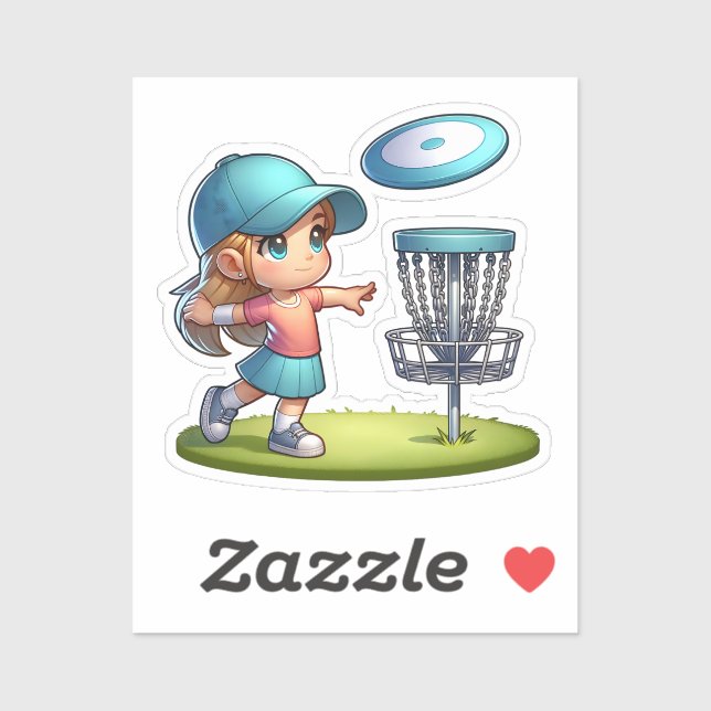 Niedlich Little Girl Disk Golf Cartoon Aufkleber (Blatt)