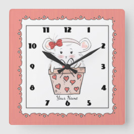 Niedlich Little Girl Hamster Pink Quadratische Wanduhr