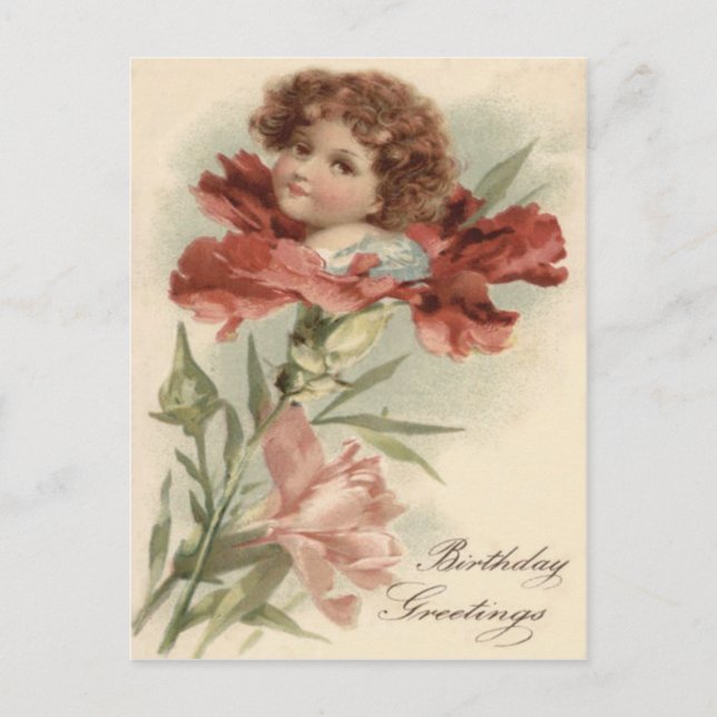 Niedlich Little Girl Red Petunia Blume Postkarte (Vorderseite)
