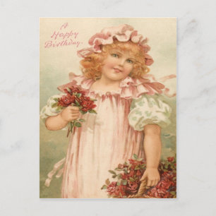 Niedlich Little Girl Rose Rose Aktionskorb Postkarte