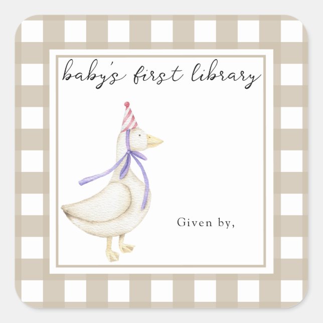 Niedlich Little Goose Baby's erste Bibliothek Quadratischer Aufkleber (Vorderseite)