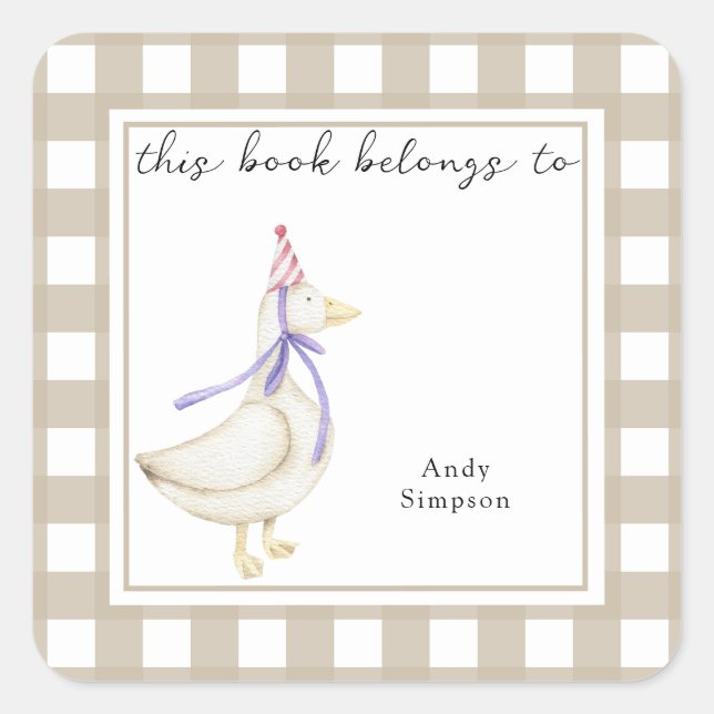 Niedlich Little Goose Dieses Buch gehört Quadratischer Aufkleber (Vorderseite)
