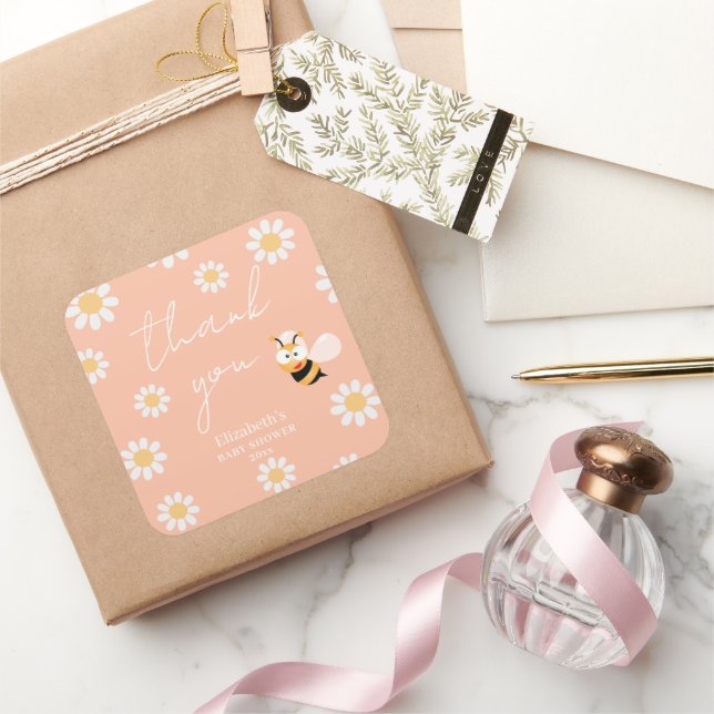 Niedlich Little Honey Bee Girl Baby Dusche Danke Quadratischer Aufkleber (Schenken)