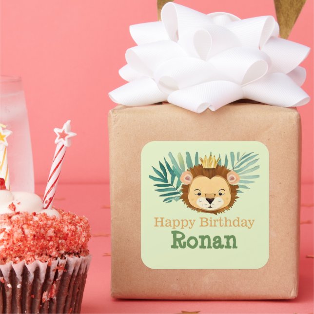 Niedlich Little Jungle Lion Birthday Quadratischer Aufkleber (Party)