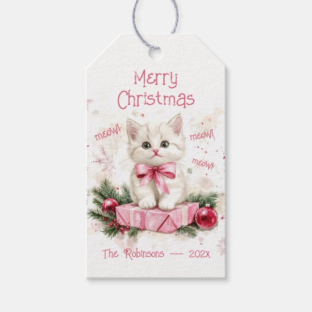 Niedlich Little Kitten Pink Weihnachten Geschenkanhänger (Vorderseite)