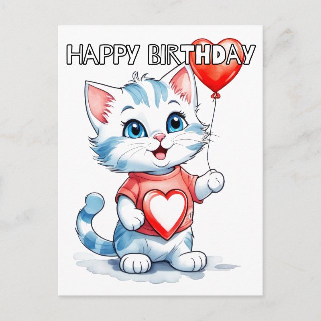 Niedlich Little Kitty Cat Happy Birthday Postkarte (Vorderseite)