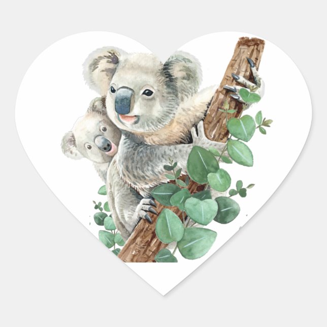 Niedlich Little Koala Bear Australische Tierkunst Herz-Aufkleber (Vorderseite)