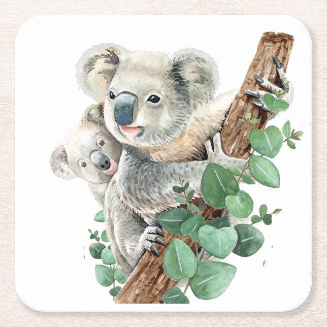 Niedlich Little Koala Bear Australische Tierkunst Rechteckiger Pappuntersetzer (Vorderseite)