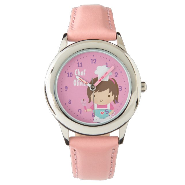 Niedlich Little Koch Baker Girl Personalisiert Armbanduhr (Vorderseite)