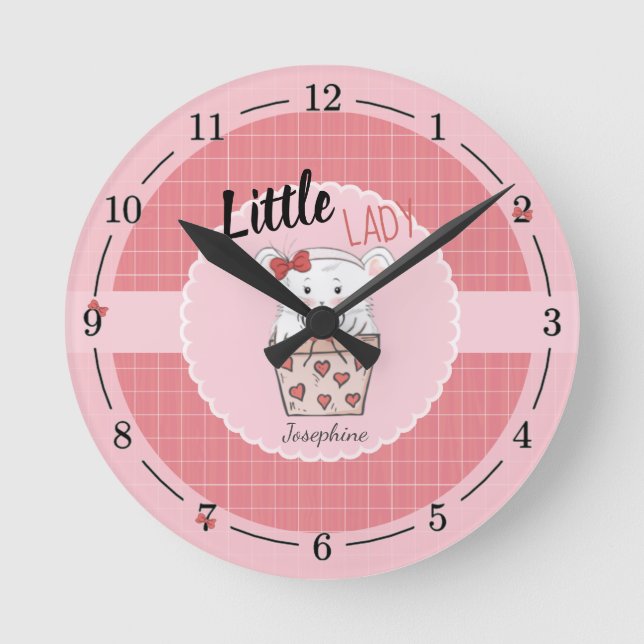 Niedlich Little Lady Hamster Pink  Runde Wanduhr (Vorderseite)