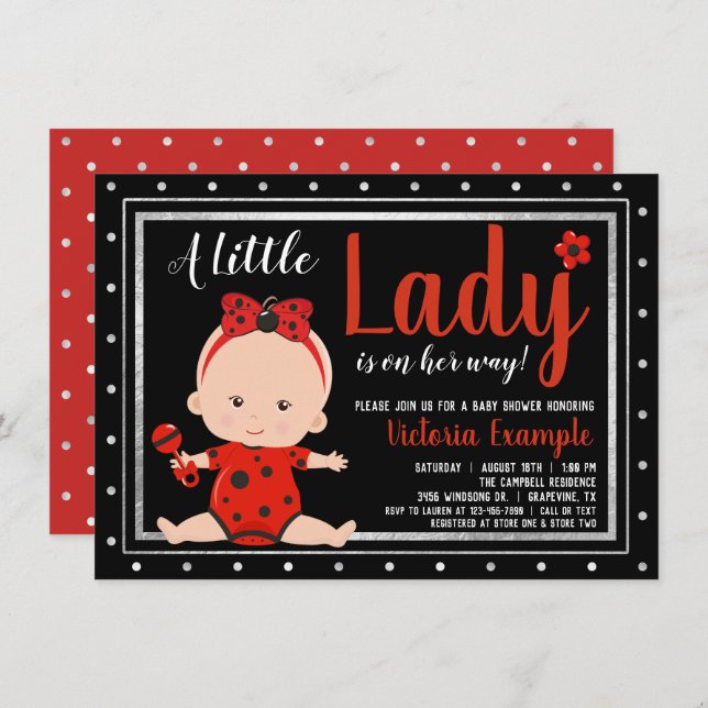 Niedlich Little Lady Ladybug Babydusche Einladung (Vorne/Hinten)