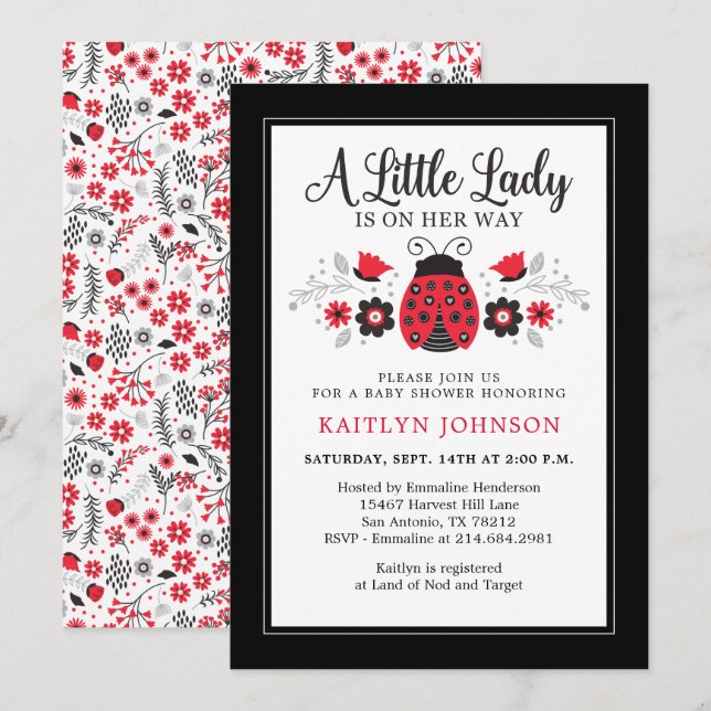 Niedlich Little Lady Ladybug Babydusche Einladung (Vorne/Hinten)