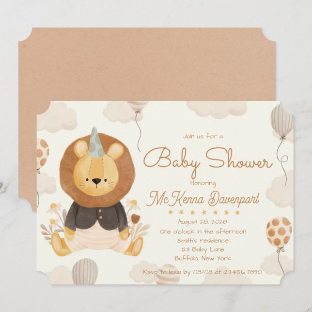 Niedlich Little Lion Boy Baby Dusche Einladung (Vorne/Hinten)