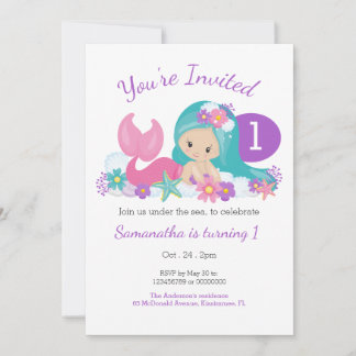 Niedlich Little Mermaid Birthday Party Einladung