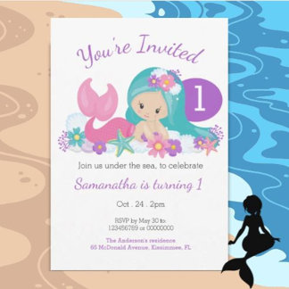 Niedlich Little Mermaid Birthday Party Einladung