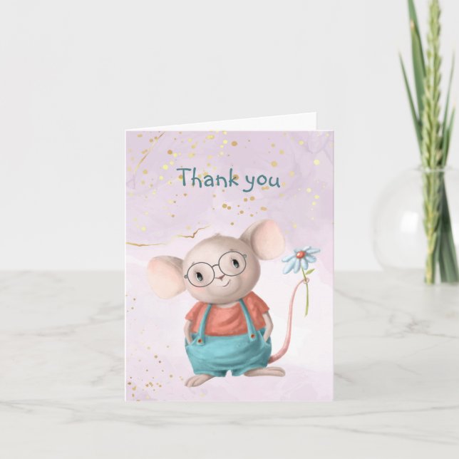 Niedlich Little Mouse Watercolor Vielen Dank Dankeskarte (Vorderseite)
