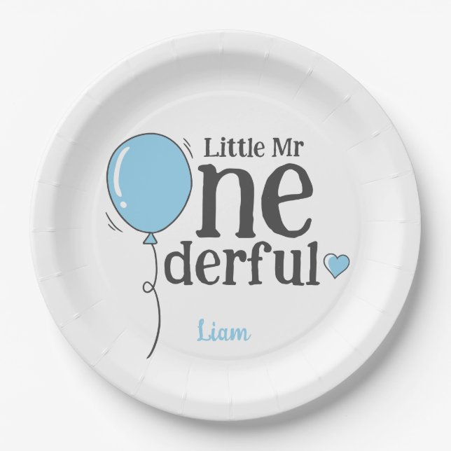 Niedlich Little Mr Onederful Blue Custom Pappteller (Vorderseite)