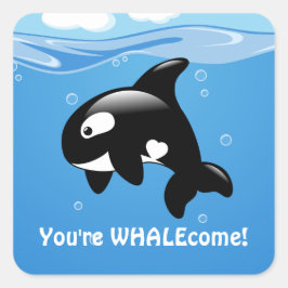 Niedlich Little Orca WHALEcome Quadratischer Aufkleber