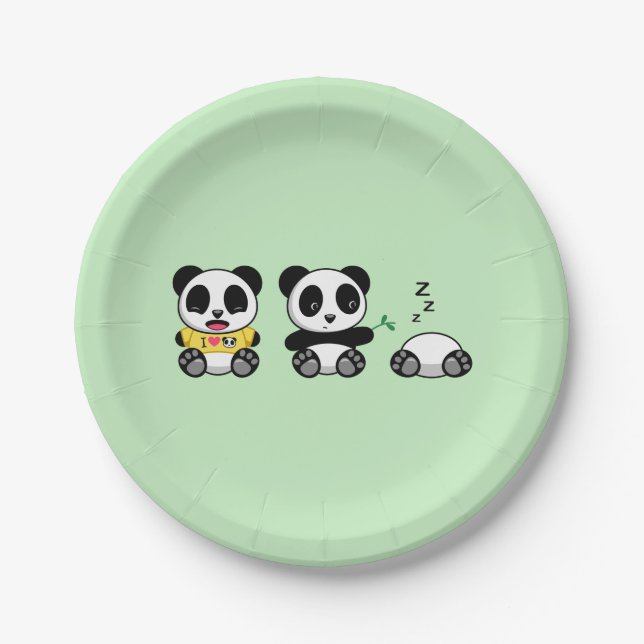 Niedlich Little Pandas auf Green Pappteller (Vorderseite)