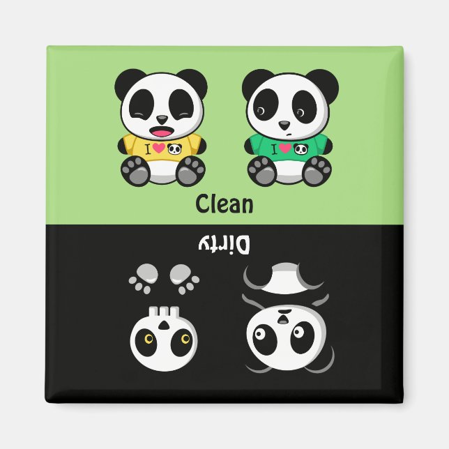 Niedlich Little Pandas Clean Dirty Green Magnet (Vorne)