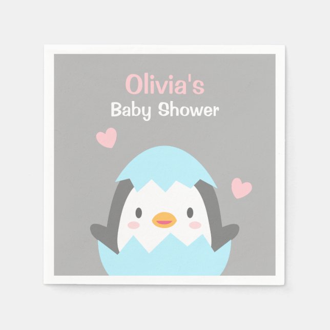 Niedlich Little Penguin Baby Dusche Party Napkins Serviette (Vorderseite)