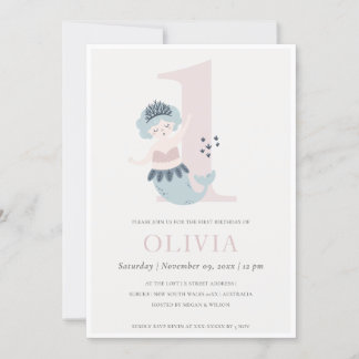 Niedlich Little Pink Blue Mermaid 1. Geburtstag Ei Dankeskarte