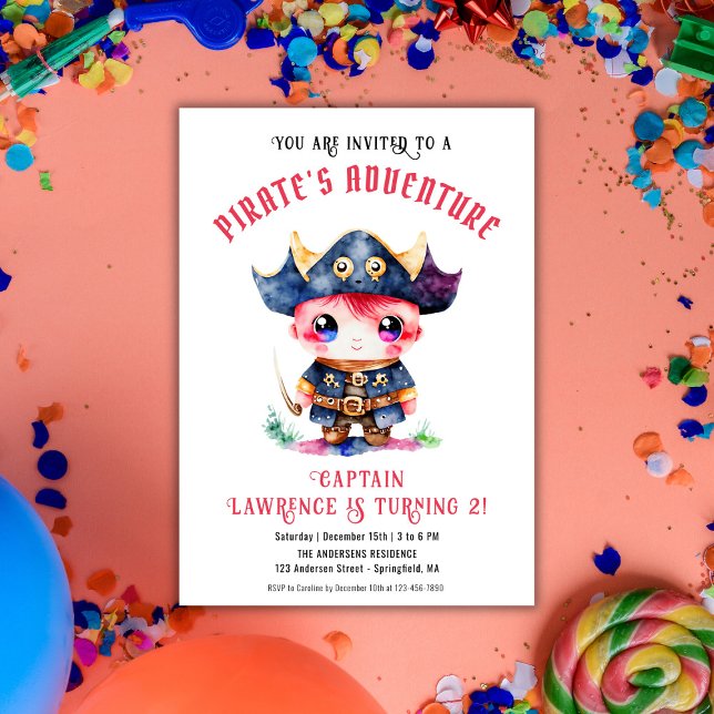 Niedlich Little Pirate Boy Red Birthday Party Einladung (Cute Little Pirate Boy Red Birthday Party Invitation)