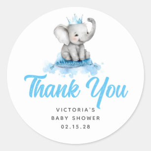 Niedlich Little Prince Elephant Blue Baby Dusche Runder Aufkleber