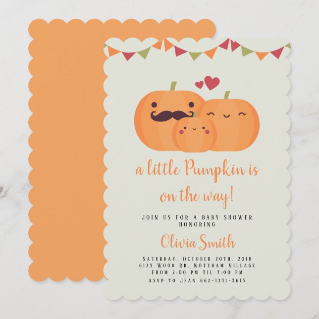 Niedlich Little Pumpkin Baby Dusche Party Einladun Einladung (Vorne/Hinten)