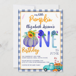 Niedlich Little Pumpkin Birthday Blue LKW Thema Einladung