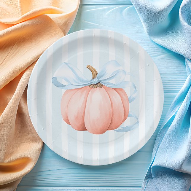 Niedlich Little Pumpkin Blue Bow Baby Dusche Pappteller (Von Creator hochgeladen)